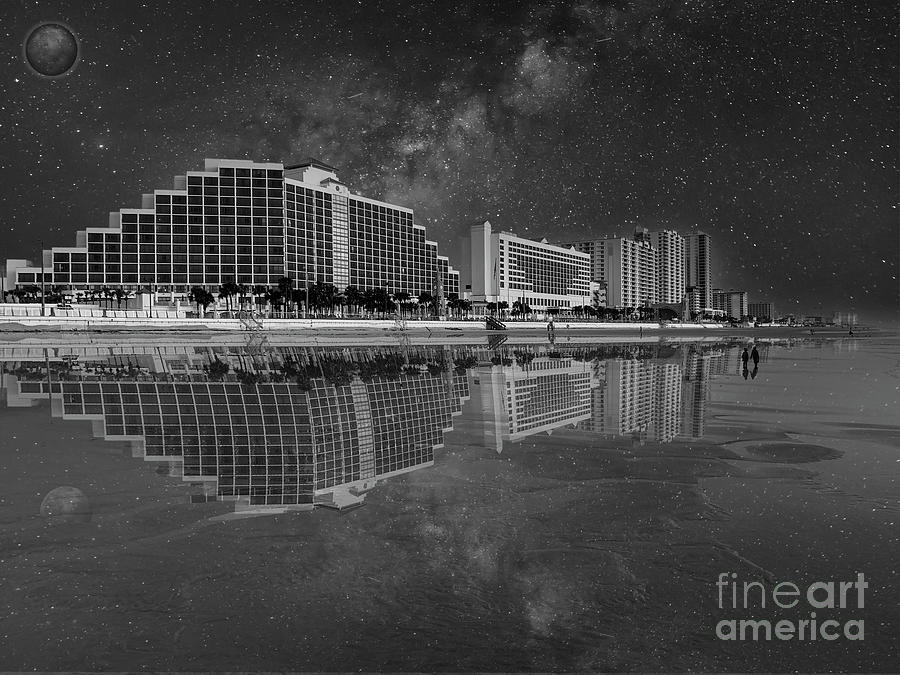 Daytona Hotels BW Reflections Photograph by David Zanzinger