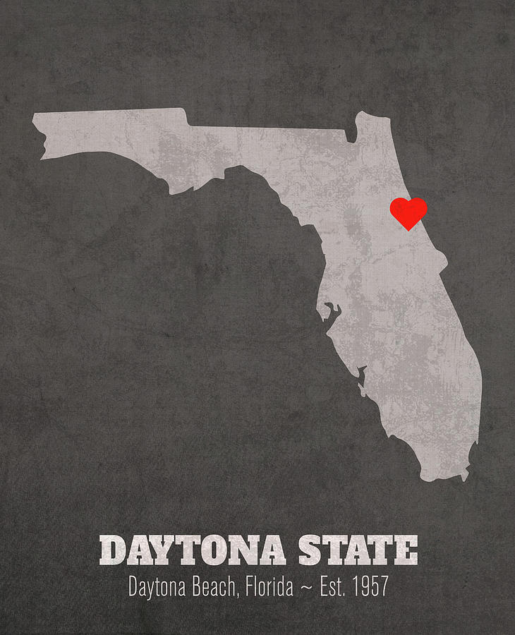 Daytona Beach Mixed Media - Daytona State College Daytona Beach Florida Founded Date Heart Map by Design Turnpike