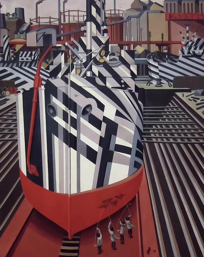 Fantasy Painting - Dazzle-ships in Drydock at Liverpool by Edward Wadswort by Mango Art