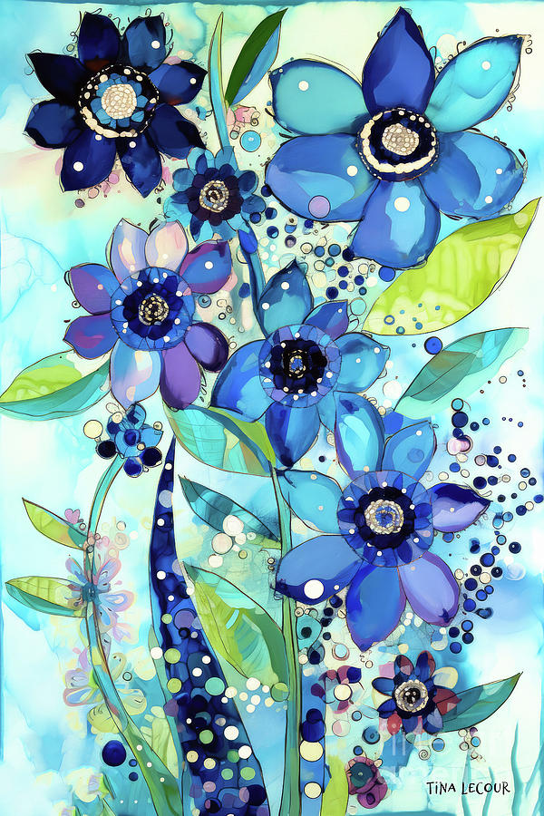 Blue Delphiniums Painting - Dazzling Delphiniums by Tina LeCour