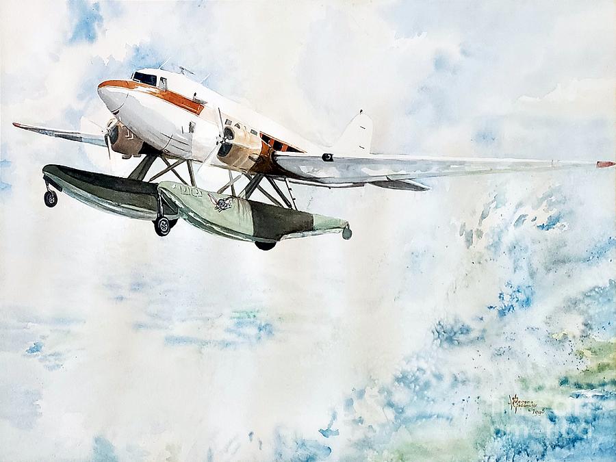 DC3 on Floats Painting by Merana Cadorette