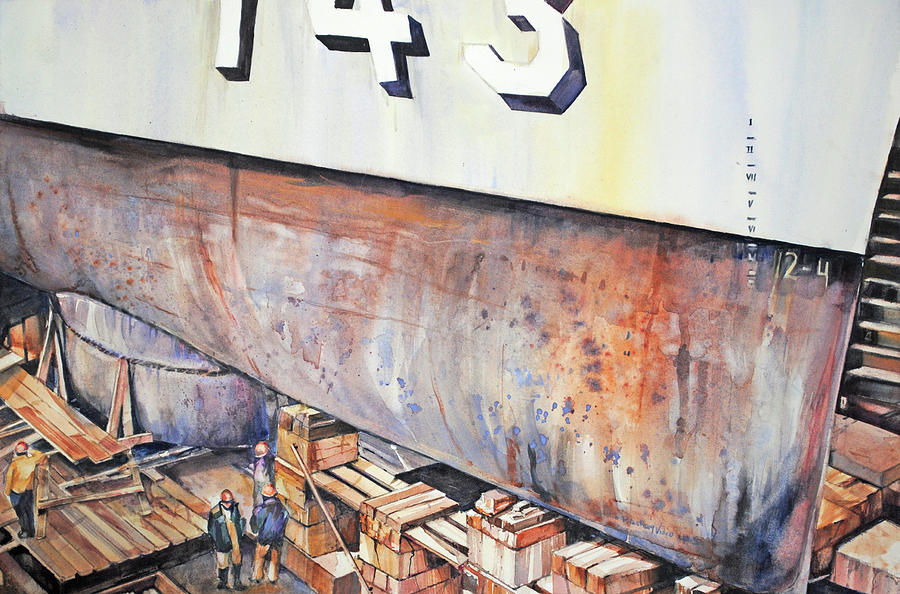 DD 743 in Drydock Painting by P Anthony Visco