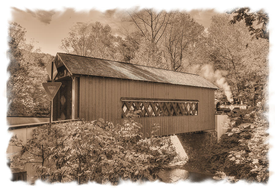 DE Covered Bridges - Wooddale Covered Bridge Over Red Clay Creek, No. 5S, Sepia, New Castle County Photograph by Michael Mazaika