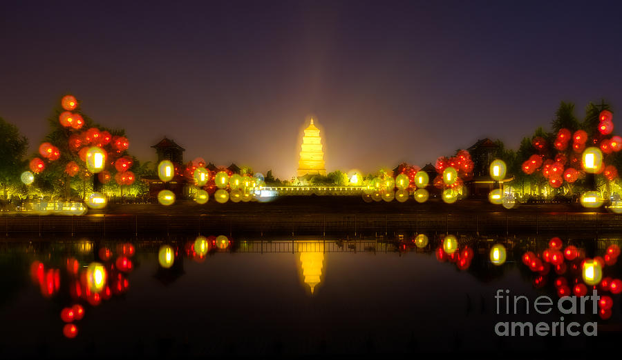 Giant Goose Pagoda at Night Photograph by Iryna Liveoak