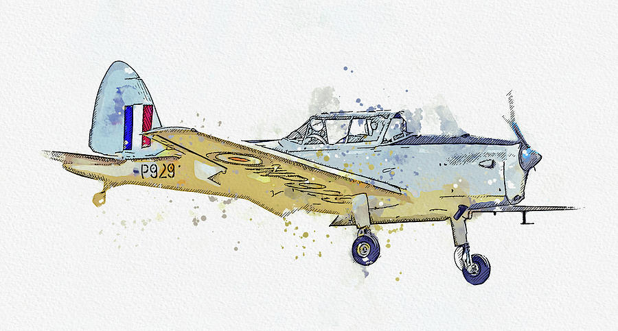 De Haviland Dhc- Chipmunk T G-bxcv Raf War Planes In Watercolor Ca By Ahmet Asar Painting