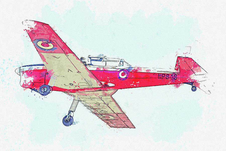 De Havilland Dhc- Chipmunk T G-bfaw Wp War Planes In Watercolor Ca By Ahmet Asar Painting