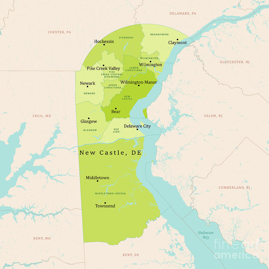 DE New Castle County Vector Map Green Digital Art by Frank Ramspott ...