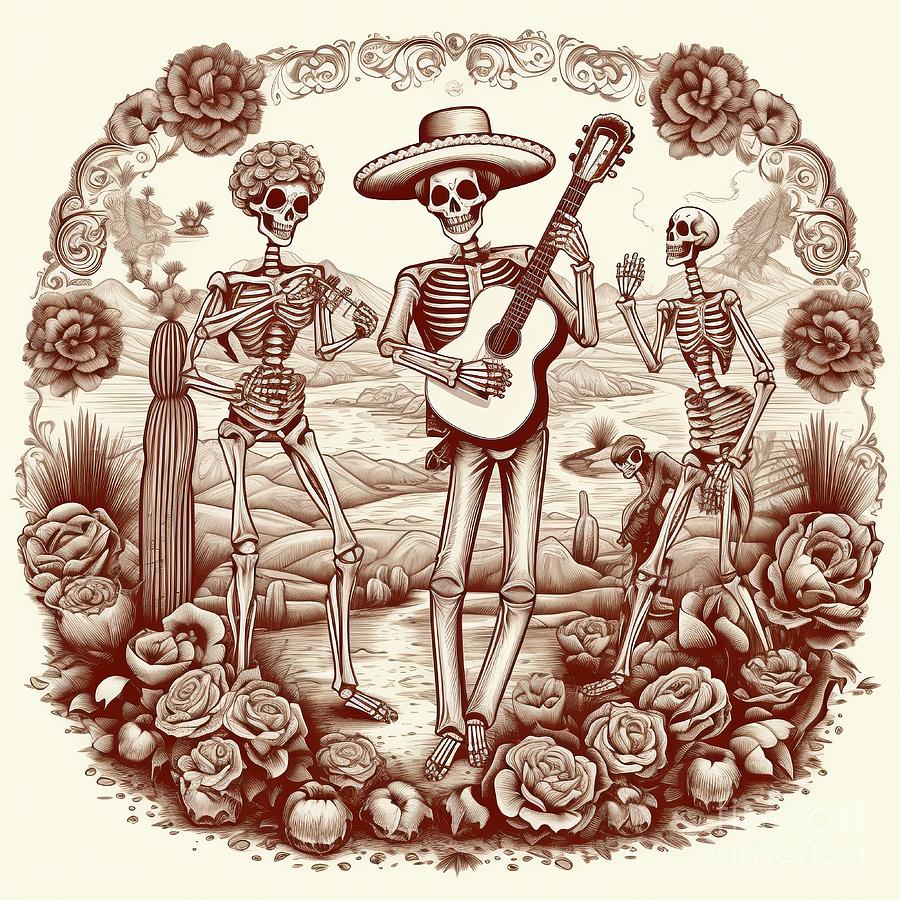 Vintage Drawing - Dead day party in the rose garden by Michele B Naquaiya