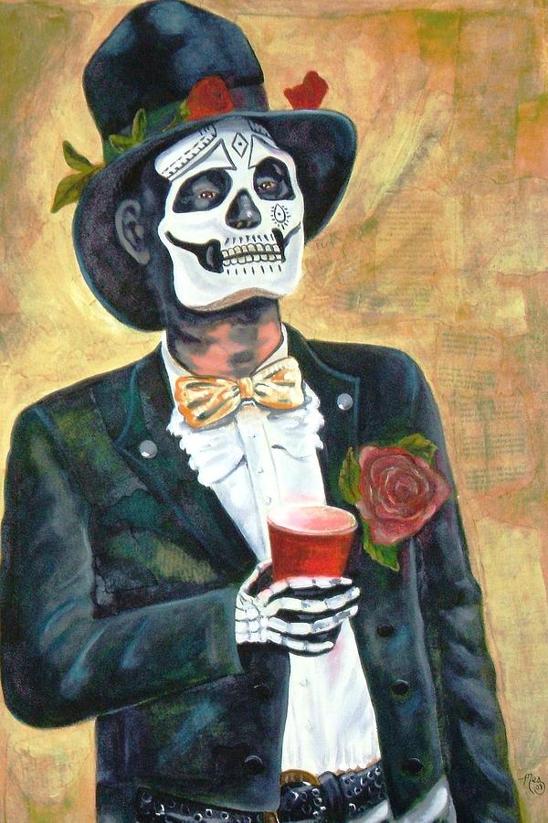 Skeleton Mixed Media - Dead Red Cup by Marian E Seiders