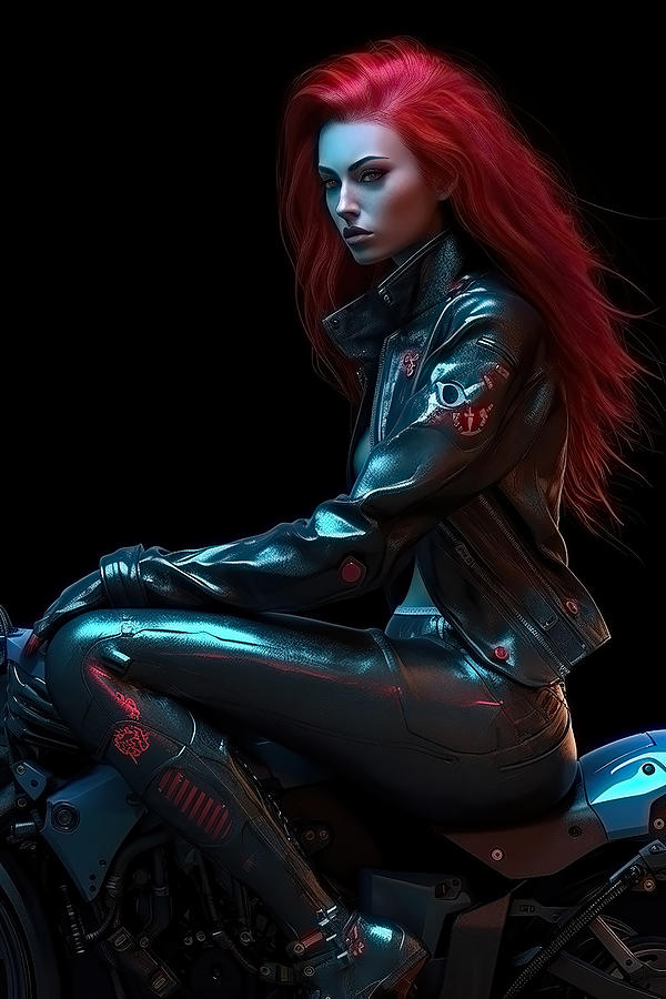 Deadly sexy goth girl on motorcycle Digital Art by Jim Brey - Fine