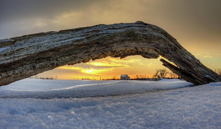 Deadwood Arch and Abandoned Farmstead at sunrise in ND Photograph by Peter Herman