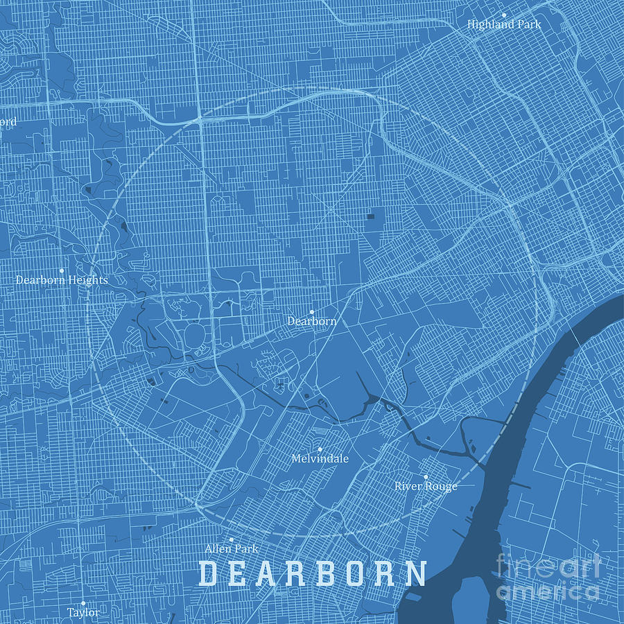 Dearborn MI City Vector Road Map Blue Text Digital Art by Frank ...