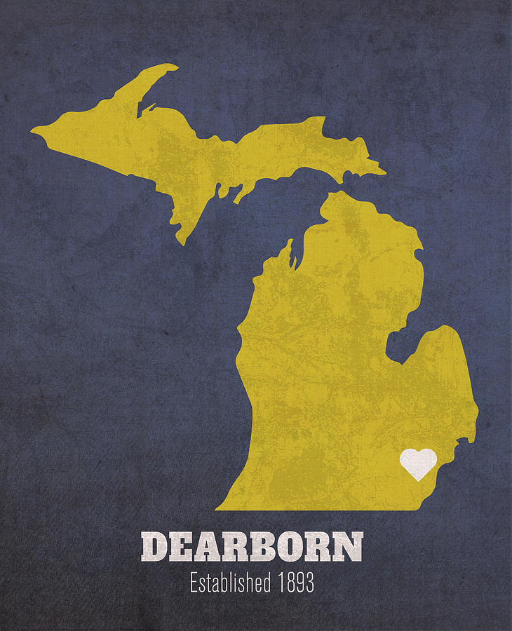 University Of Michigan Mixed Media - Dearborn Michigan City Map Founded 1893 University of Michigan Color Palette by Design Turnpike