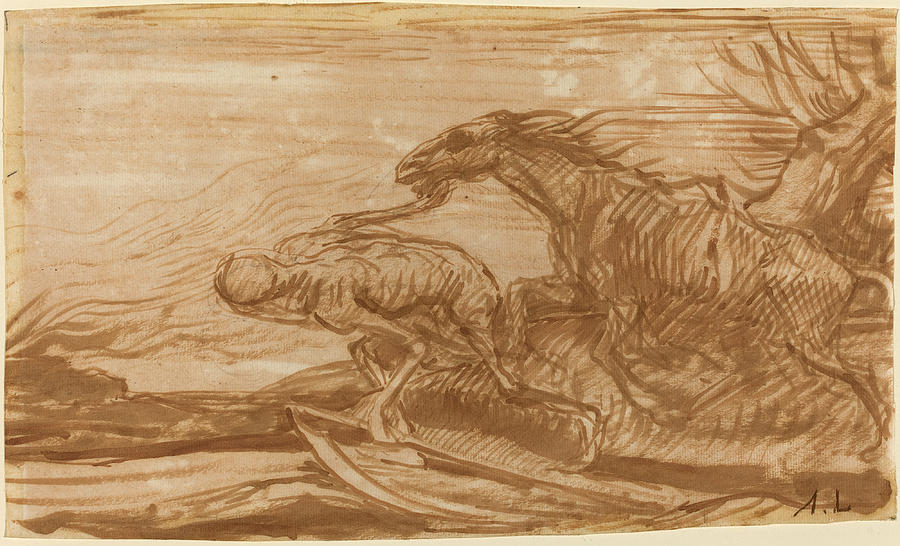 Death and Its Horse Drawing by Alphonse Legros