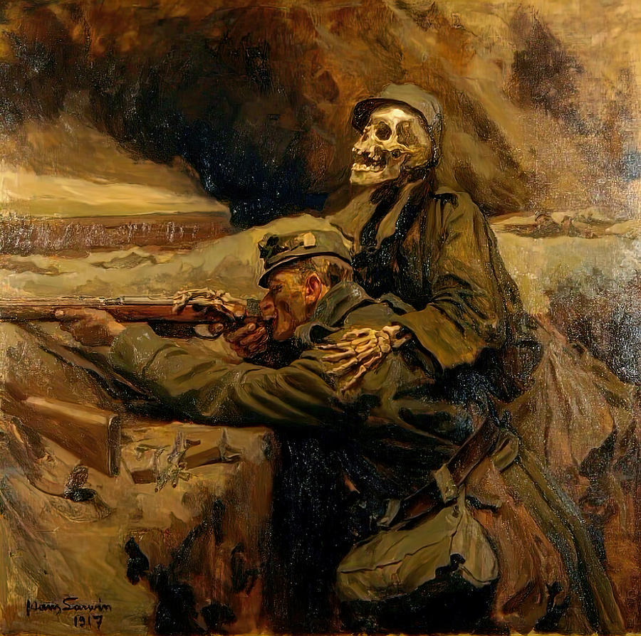 Skull Painting - Death and the Soldier by Hans Larwin