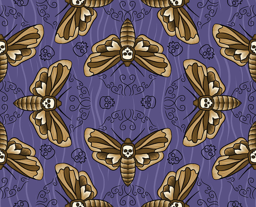 Moth Digital Art - Death Head Moth on Aubergine by Tes Scholtz Moth Digital Art - Death Head Moth on Aubergine by Tes Scholtz