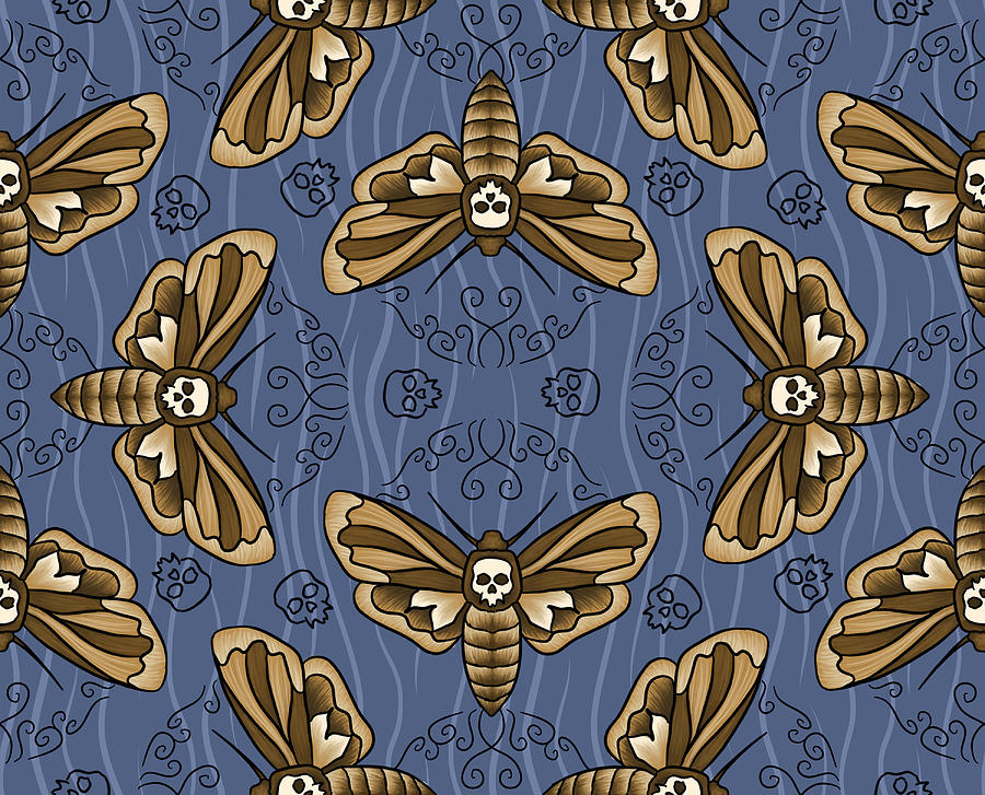 Death Head Digital Art - Death Head Moth on Indigo by Tes Scholtz Death Head Digital Art - Death Head Moth on Indigo by Tes Scholtz
