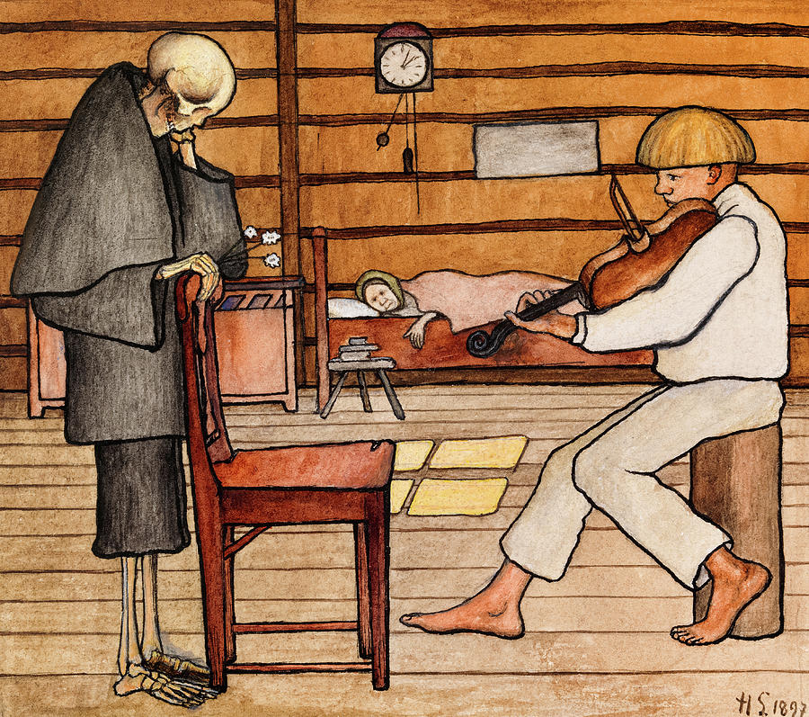 Fantasy Painting - Death Listens, 1897 by Hugo Simberg