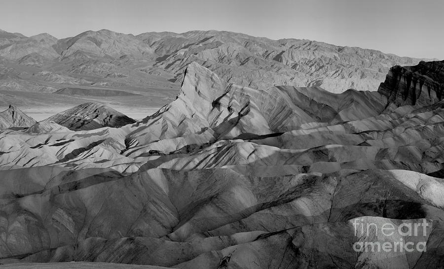 Death Valley Zabriskie Point Sunrise Panorama Black And White Photograph by Adam Jewell