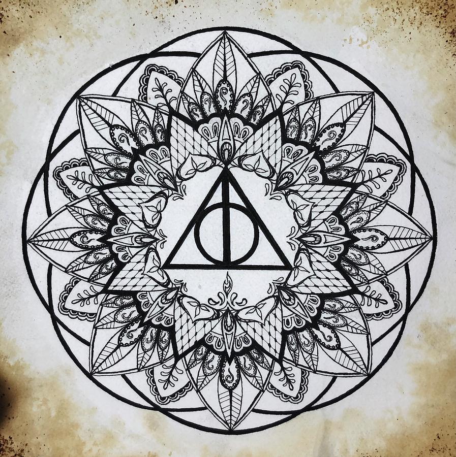Deathly Hallows Mandala Drawing by Meganne Peck