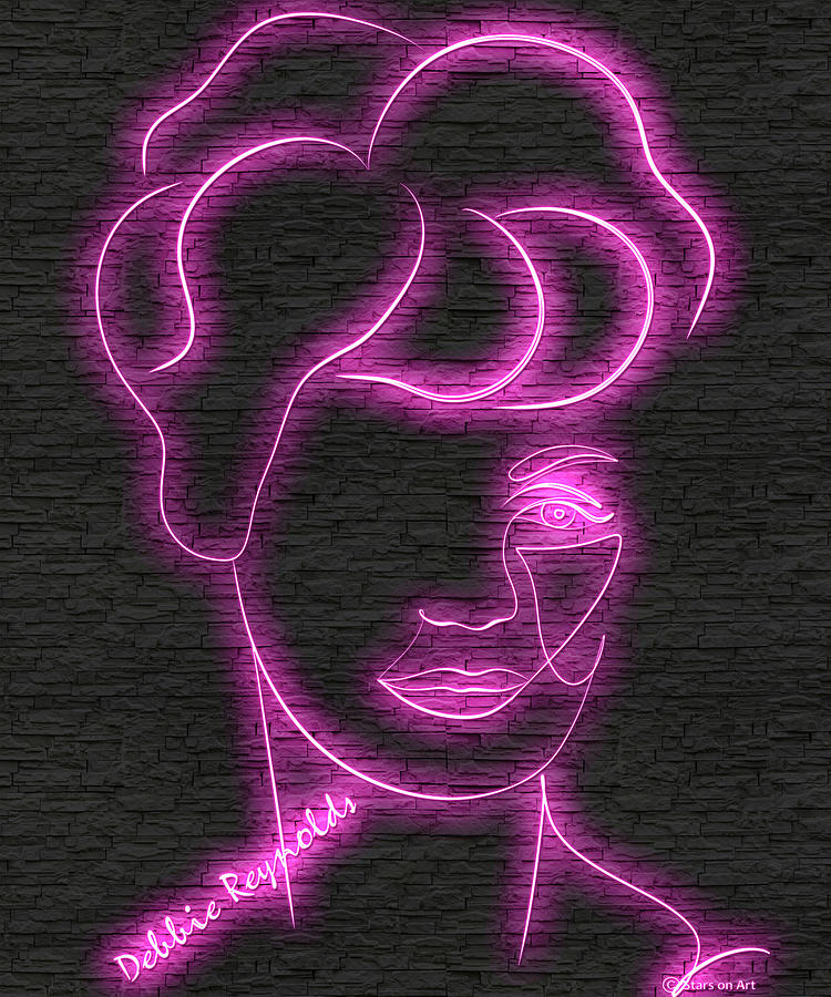 Debbie Reynolds neon portrait Digital Art by Movie World Posters