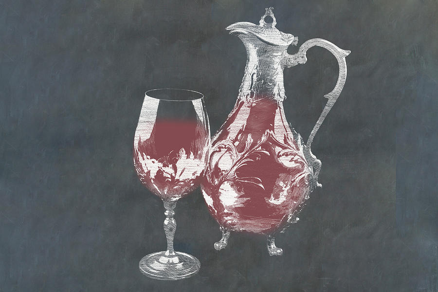 Decanter And Wine Glass With Red Wine On Slate Photograph