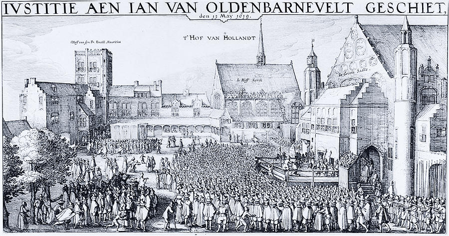Vintage Drawing - Decapitation of Johan van Oldenbarnevelt by Claes Janszoon Visscher II