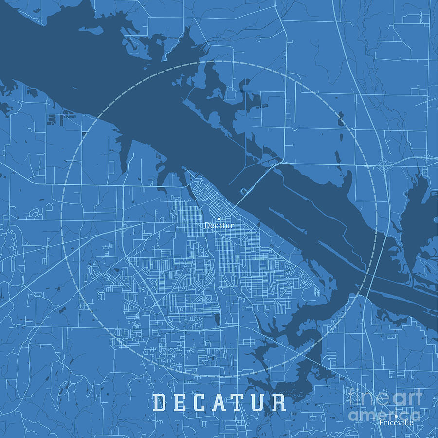 Decatur AL City Vector Road Map Blue Text Digital Art by Frank Ramspott ...