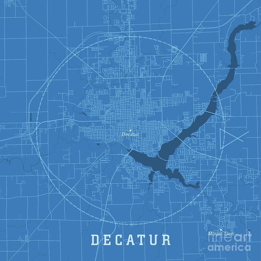 Decatur IL City Vector Road Map Blue Text Digital Art by Frank Ramspott ...