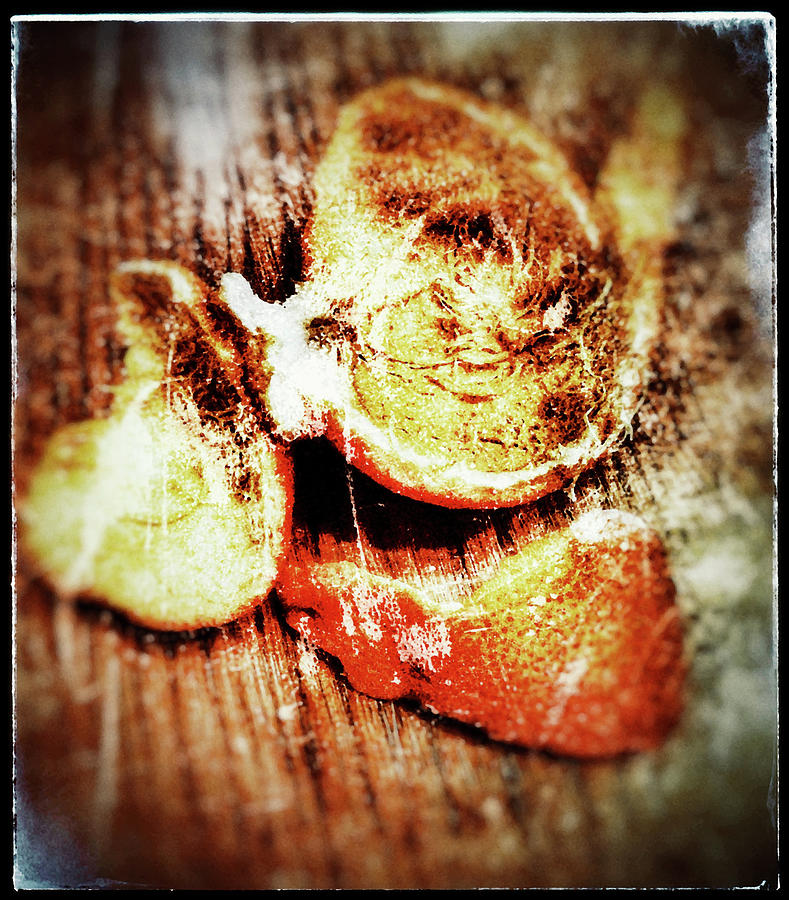 Decaying Satsuma Peel on Oak Table Digital Art by Vintage Collectables