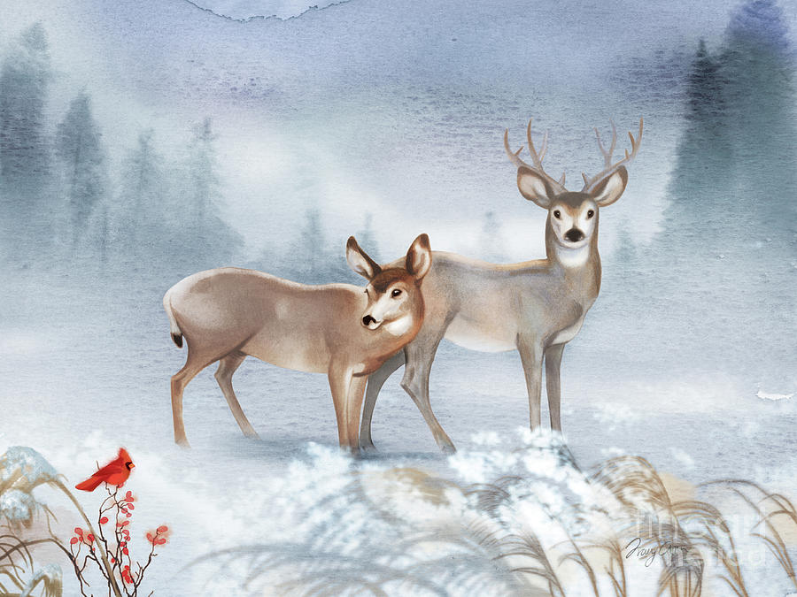 December Morning, Snow Deer Painting by Tracy Herrmann