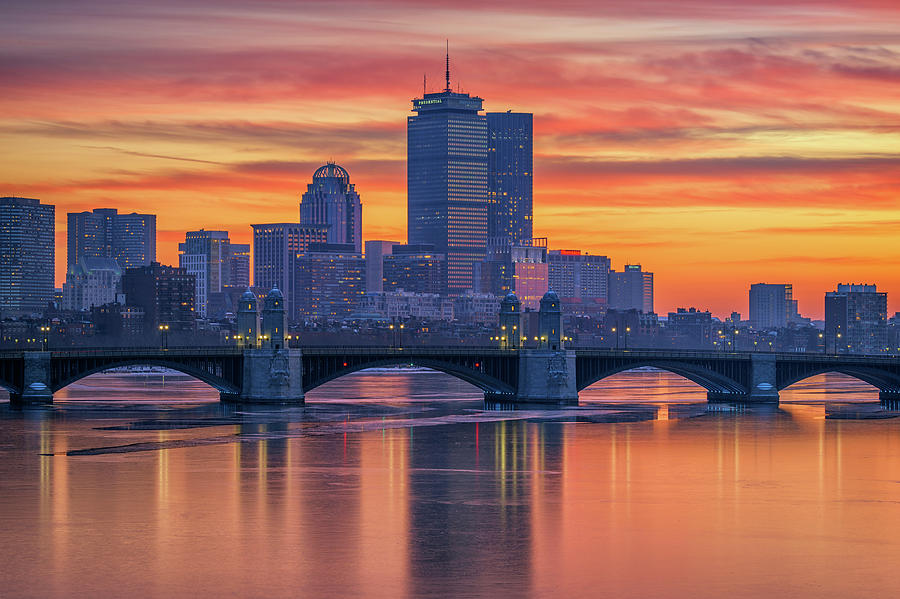 December Sunset over Longfellow Bridge and Back Bay Photograph by Kristen Wilkinson