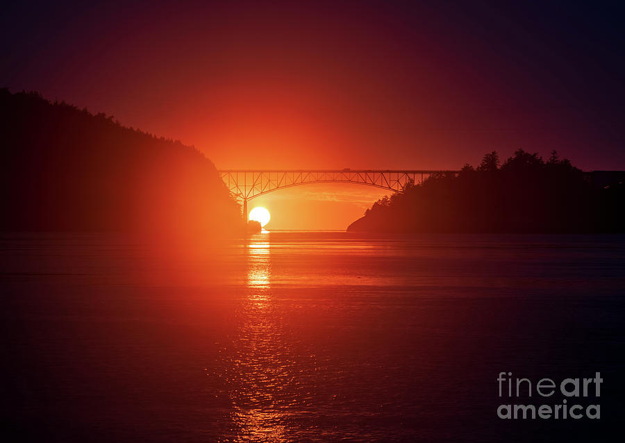 Deception Pass Bridge Sun Sets Photograph