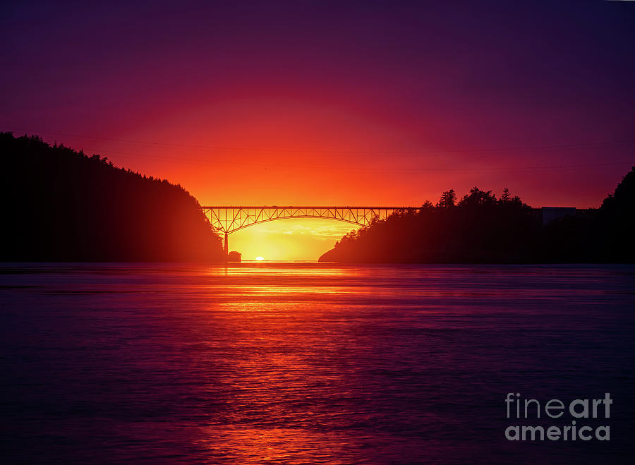 Bridge Photograph - Deception Pass Bridge Sunset Last Sun by Mike Reid