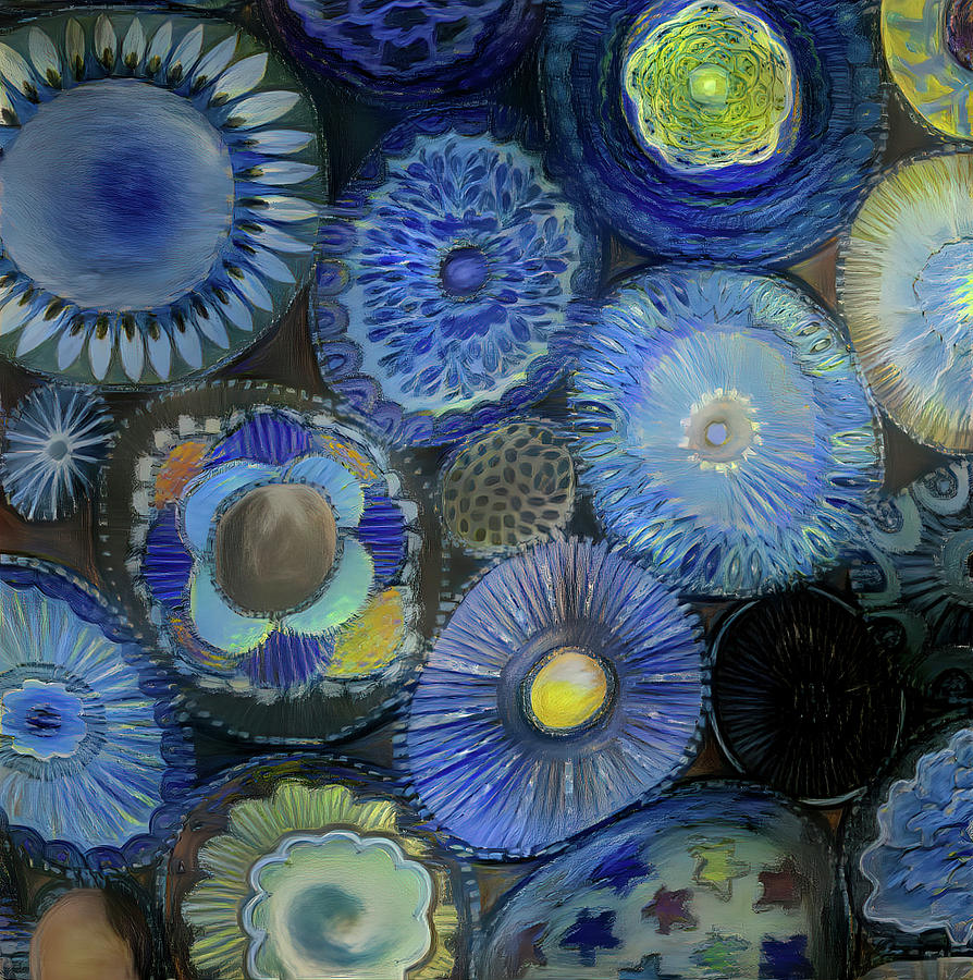 Decorated Circles In Blue Digital Art by Deborah League