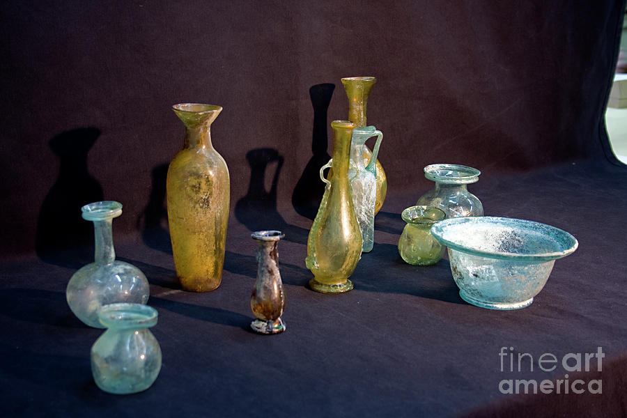 Bottle Photograph - Decorated Roman Glass amphoras and bottles s2 by Eyal Bartov