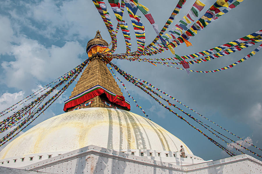Decorating the Boudha Stupa Photograph by Bob Pluckebaum - Fine