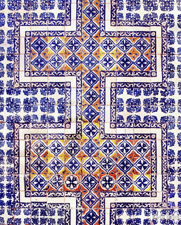 decorative blue design - Mexican Tiles Photograph by Sharon Hudson