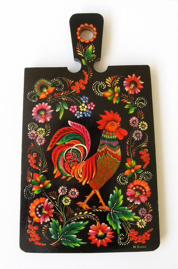 Decorative board with Rooster Painting by Maya Bukhina - Fine Art America