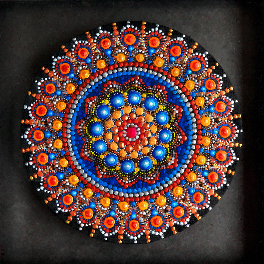 Decorative Ceramic Plate Mandala Blue Orange Painting by Tony Rubino ...