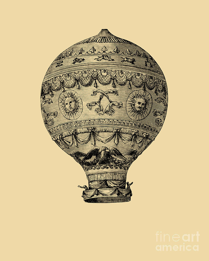 Vintage Digital Art - Decorative French Hot Air Balloon by Madame Memento