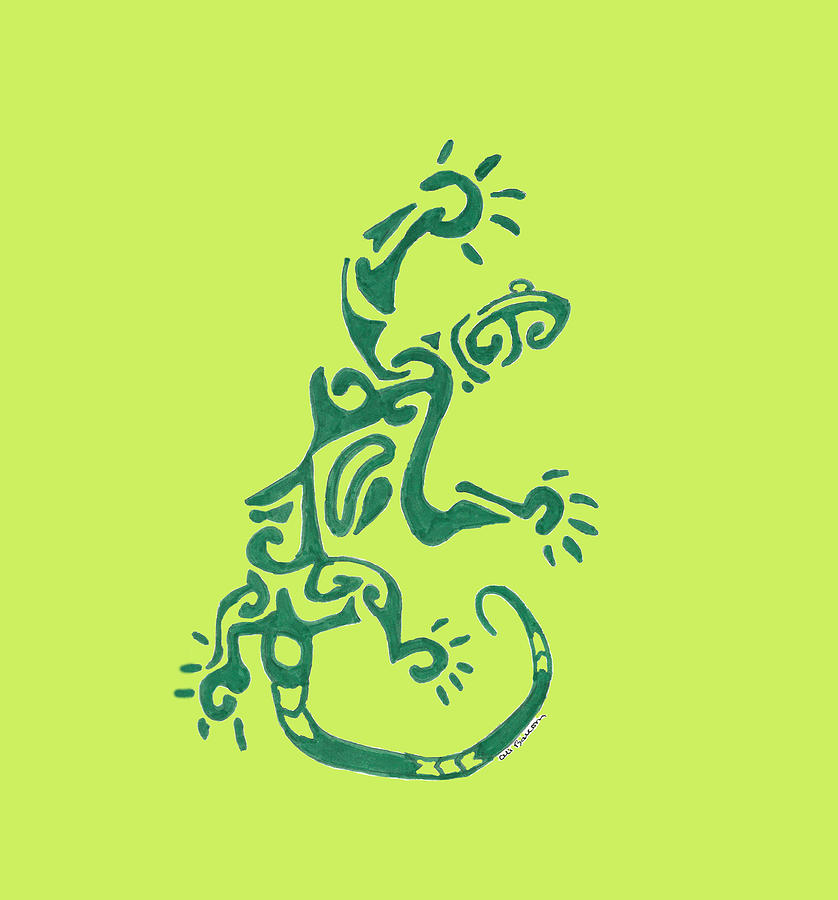 Decorative Lizard Green Drawing by Ali Baucom