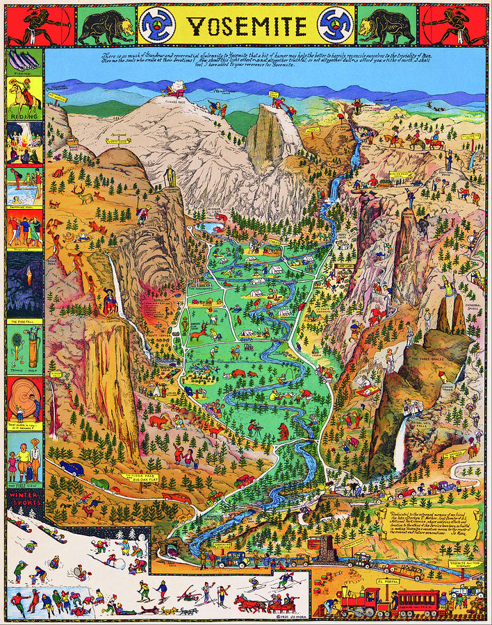 Decorative Pictorial Cartoon Map of Yosemite Valley California 1931 Painting by Peter Ogden