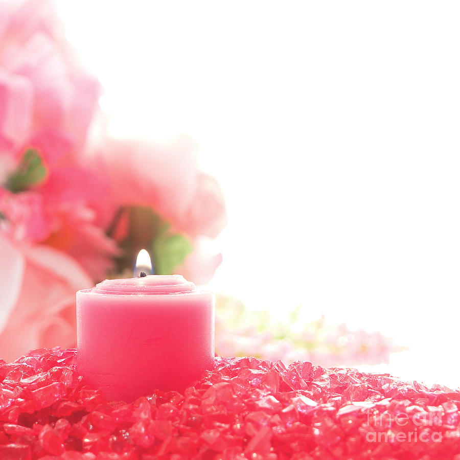 Decorative Pink Votive Candle on Pastel Crystal over White  Photograph by Olivier Le Queinec