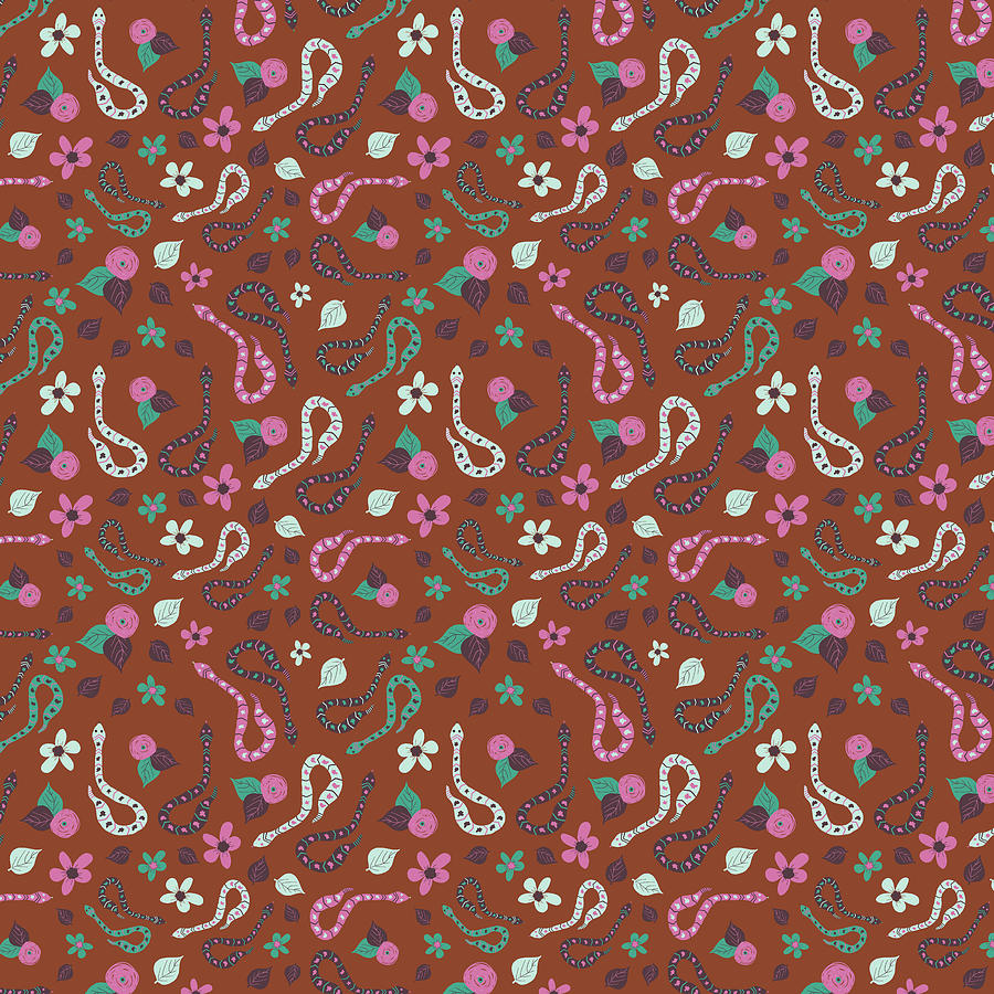 Decorative Snakes Pattern - Rust Digital Art by Lisa Blake