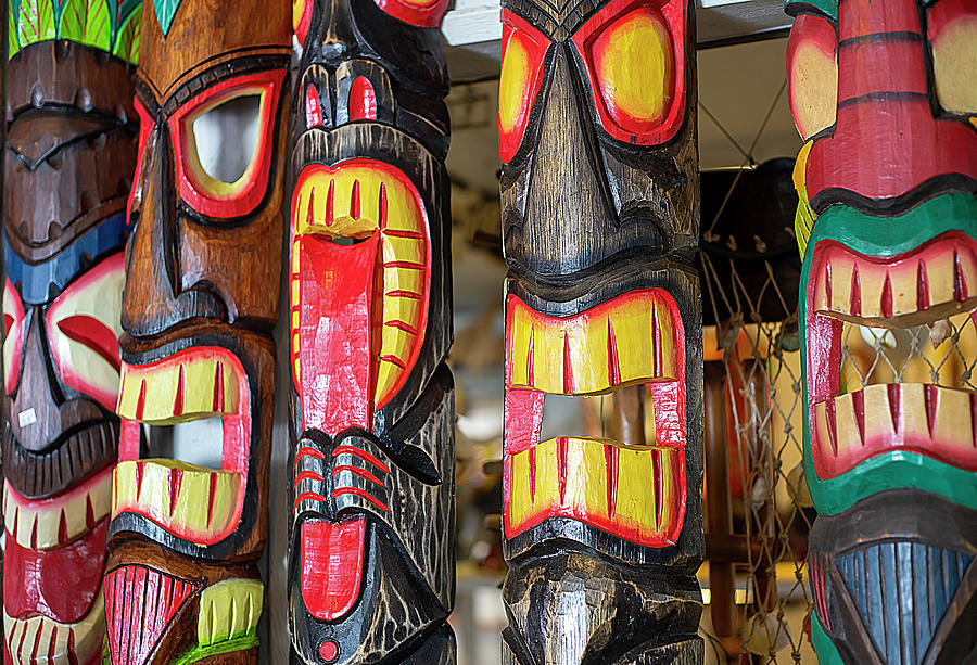 Decorative Tiki Masks Photograph by Dart Humeston