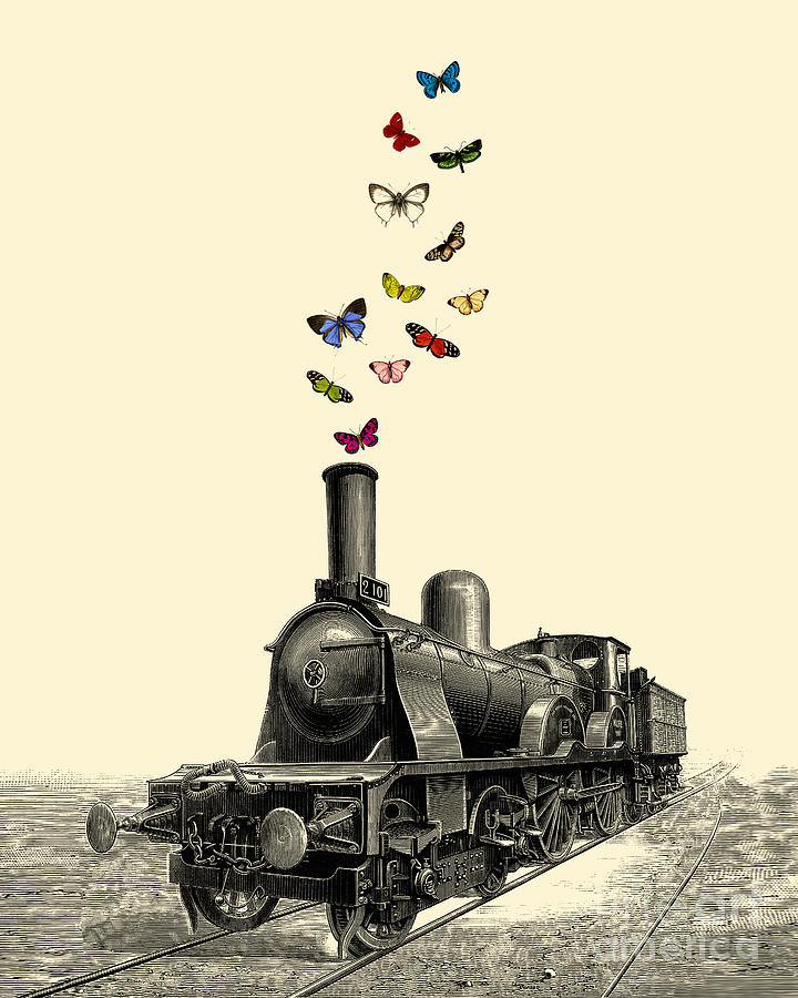 Butterfly Digital Art - Decorative Train With Butterflies by Madame Memento