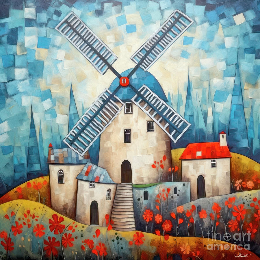 Decorative Windmill Digital Art by Jutta Maria Pusl