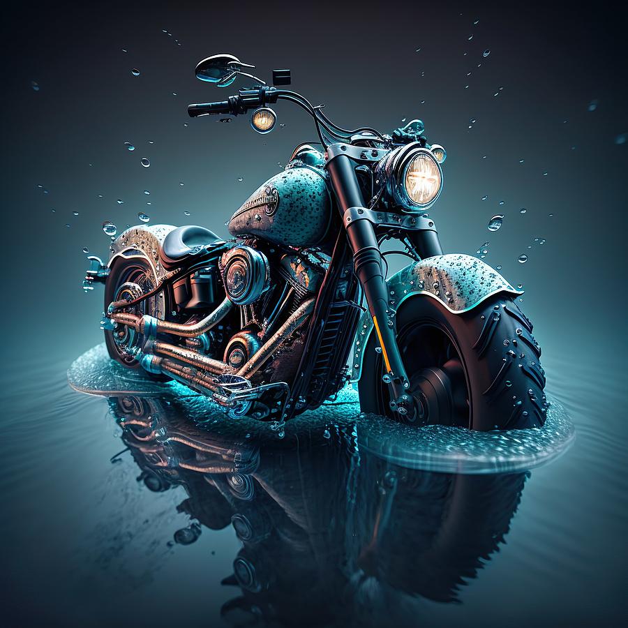 Harley Digital Art - Deep Blue Bob by iTCHY