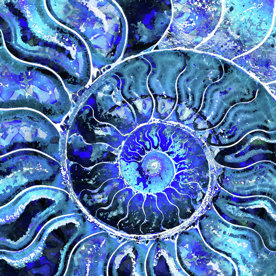Nature Painting - Deep Blue Nautilus Shell Art by Sharon Cummings